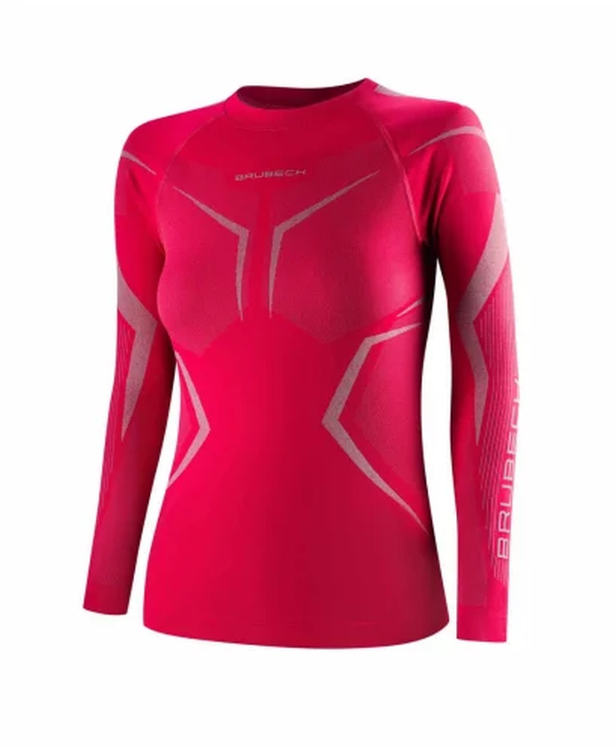 Dames Thermoshirt DRY Lange Mouw framboos/grijs - voorkant zonder model