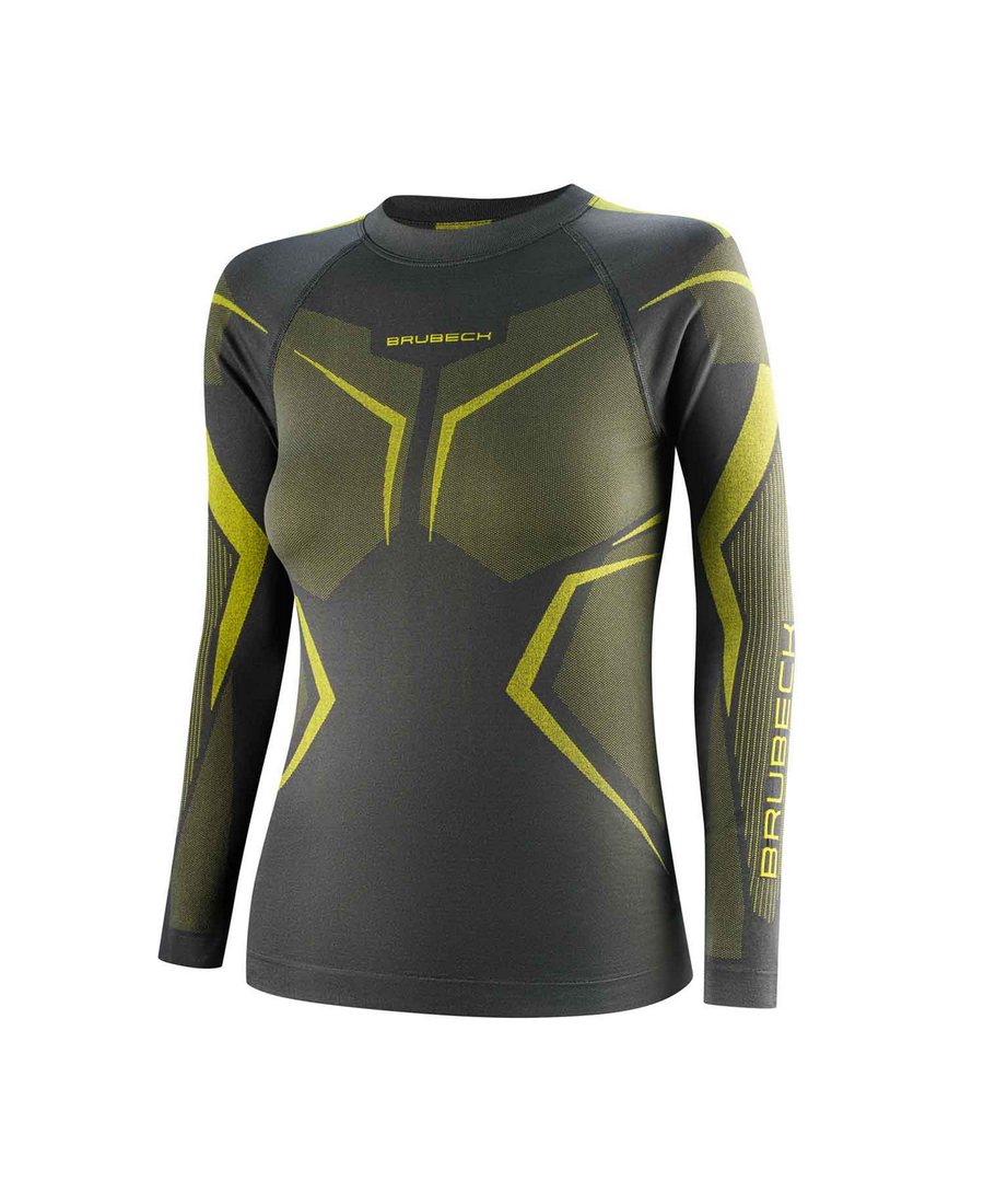 Dames Thermoshirt DRY Lange Mouw grijs/limoen - voorkant zonder model