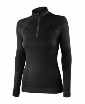 Dames Extreme Merino thermoshirt met rits zwart, voorkant | Brubeck