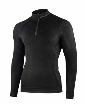 Heren Extreme Merino thermoshirt met rits zwart, voorkant | Brubeck